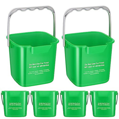 Roshtia 6 Pcs 6 Quart Cleaning Bucket Small Sanitizing Square Bucket Detergent Pail for Home Commercial Restaurant Kitchen Office School(Green) - color: Green