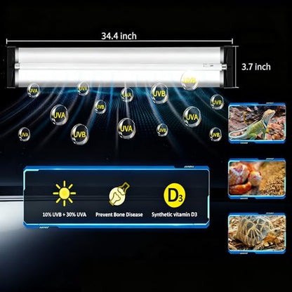 LUCKY HERP T5 Reptile Light Fixture Combo Kit 24W (New Upgrade), UVB Reptile Light Fixture with Desert UVB 10.0 22" Fluorescent Tube, UVA UVB Reptile Light for Lizard, Bearded Dragon, Tortoise - size: 22 Inch