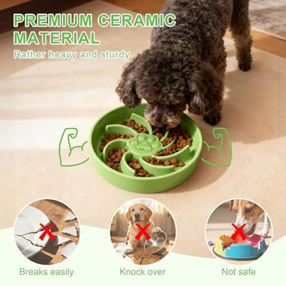 Ceramic Slow Feeder Dog Bowl, 3 Cup Dog Food or 25oz Water, Slow Eating Bowl for Middle Breed, Maze Puzzle Feeder for Fast Eaters, Anti-Choking Stop Bloat, Non-Slip BPA Free (Green) - color: Green