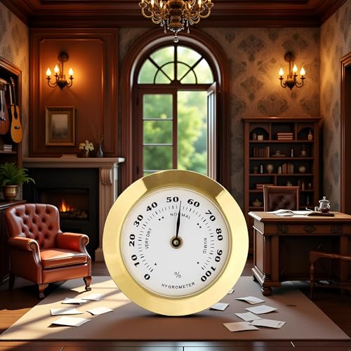 Golden Upgraded Mini 38mm Round Glass Analog Hygrometer Suitable for Humidors Guitar Violin, Thermometer with Probe Thermometers and Weather Instruments Temperature Reading Thermometer