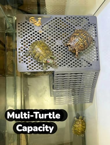 Large Wide Turtle Basking Platform with Built-in Food Tray, Zero Zip-Tied, Non-Slip Ramp, Resting Turtles Dock, for 50–120 Gallon Aquariums(14-in Width) Spacious Multi-Turtle Tank Accessories - size: 12.6 × 8.6 inch