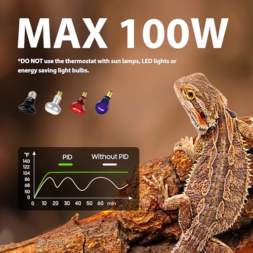 Reptile Light Fixture 5.5" Dome with PID Thermostat & Night Mode 100W | Reptile Heat Lamp Fixture,Lamp Dome,for Bearded Dragon,Reptiles Terrarium,Glass Terrariums,Turtles,Snakes,Lizards - size: 5.5 inch deep
