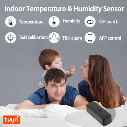 WiFi Hygrometer Thermometer Sensor, Wireless Smart Temperature Humidity Monitor with Remote App Notification Alert, for Home, Greenhouse Black (1 Pack)