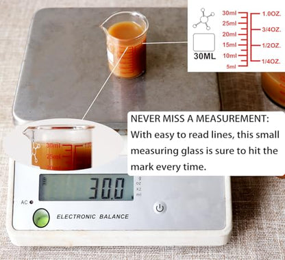 High Borosilicate Glass Measuring Cup-V-Shaped Spout，Glass Measuring Beaker for Kitchen or Restaurant, Easy to Read, 30 ML (1 Oz)-Pack of 2 - size: 30ml (1oz) - Pack of 2