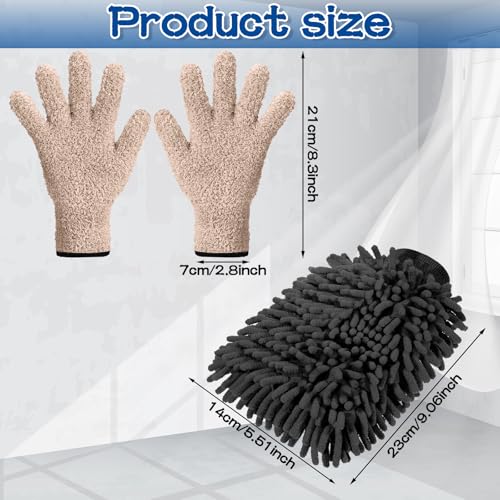 Potchen 6 Pcs Microfiber Dusting Mitt Gloves for Plants Washable Dusting Gloves for House Cleaning Furniture Car Washing - color: Blue,khaki,grey