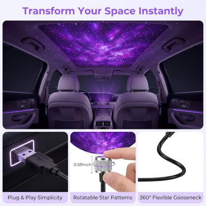 USB Star Projector Night Light, Flexible Gooseneck Adjustable Car Roof Starry Lamp, Romantic Atmosphere Light for Car Bedroom Party (Violet Blue) - color: blue