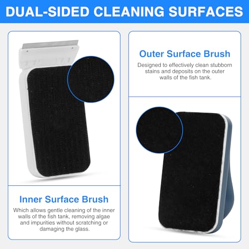 fishkeeper Aquarium Strong Magnetic Glass Cleaner Brush, Fish Tank Algae Magnet Cleaning Tool with 2 Detachable Scrapers, Mag Float Scrubber for 0.2 Inch Glass and Acrylic Tanks | Super Magnetic Fish Tank Cleaner Brush with 2 Scrapers, Self-floating Mag F