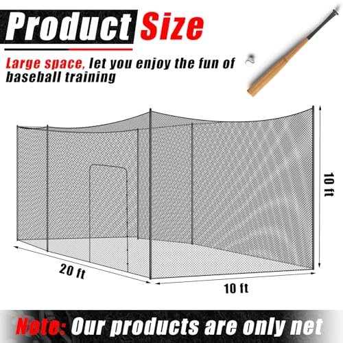 Syhood Baseball Batting Cage Net for Backyard NET ONLY | 55'L/35'L/20'L/10'L Cricket Golf and Softball Cage,Backyard, Indoor and Outdoor Garage Training for Portable PE Hitting Net - size: 20 x 10 x 10 ft