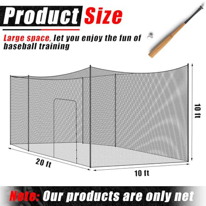 Syhood Baseball Batting Cage Net for Backyard NET ONLY | 55'L/35'L/20'L/10'L Cricket Golf and Softball Cage,Backyard, Indoor and Outdoor Garage Training for Portable PE Hitting Net - size: 20 x 10 x 10 ft