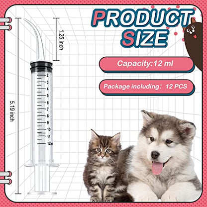12 Pieces Baby Bird Feeding Syringe 12 ml Pet Liquid Syringes Kitten Feeder for Small Dogs Cats Puppy Kitten and Other Small Animal Breeding Supplies