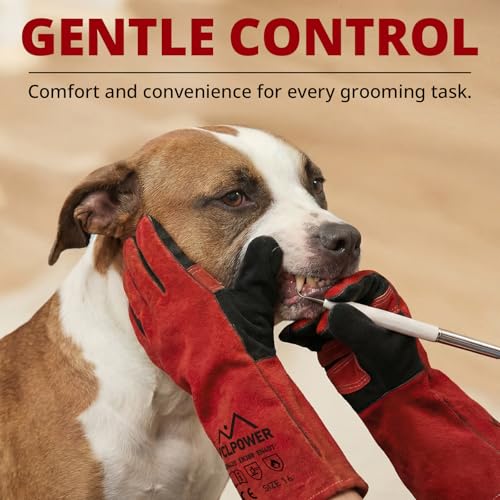 vclpower 16in Animal Handling Gloves Size L Fit for Men & Large Hands Bite Proof Double Leather Reinforced Padding Dog, Cat Scratch, Bird Handling Falconry Gloves Grabbing Reptile Squirrel Snake Bite
