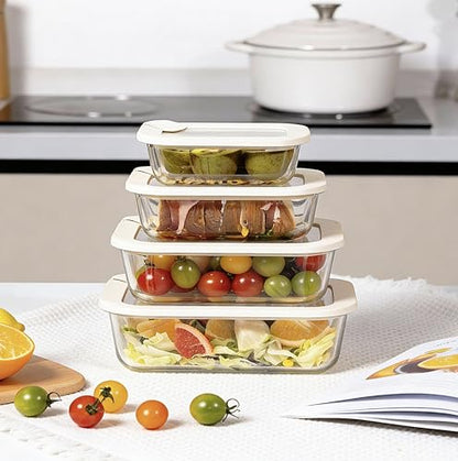 Glass Food Storage Containers with Glass Lids, Microwave Safe Food Container Set, Aitight Meal Prep Container Set, LeakProof, 100% Plastic Free, 4 Pack - color: ‎Ivory White -4p