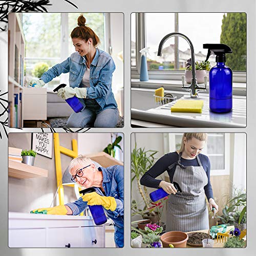 Worldgsb Glass Spray Bottles, 16oz Refillable Containers, Empty Boston Round Bottles with Labels & Adjustable Nozzle for Cleaning, Gardening, Aromatherapy, Pets, Plant, Hair -Blue (2 Pack) - color: Blue, style: 2 Pack