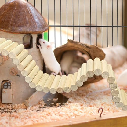 kathson 2Pcs Wooden Hamster Suspension Ladder Bridge,Bendable Long Climbing Ladders Pet Cage Toy Accessories Hideout Natural Chew Balls for Mouse Chipmunk Rabbits and Other Small Animals - size: 15.7 x 2.4 inches