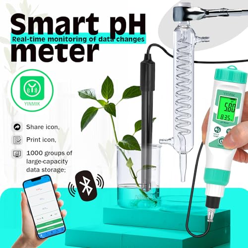 Smart pH Meter for Water, pH Measurement with pH Calibration Solution Kit | Monitor pH,pH Test Meter with 1.2 separate Electrode Cord，pH Testing for Hydroponic Setups/Fermented Canned Food/Pool