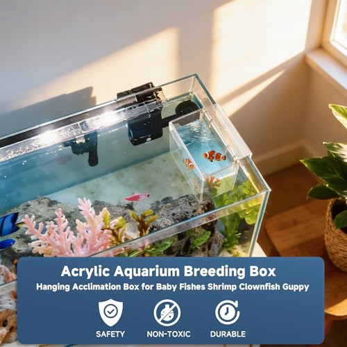 Hatchery Incubator Tank for Fish & Corals, Drip Acclimation Container | Hanging Acclimation Breeding Box for Saltwater & Freshwater Aquariums, for Small Fish Shrimp Turtles & Betta, Aquarium Decor