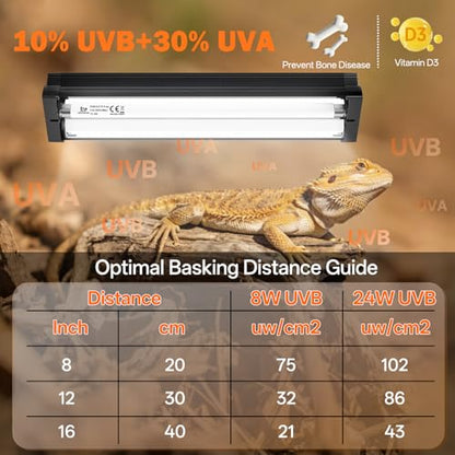 T5 UVB Reptile Light Fixture Combo Kit 8W: 10.0 HO UVB Light for Reptiles Terrarium Hood Comes with UVB Lamp, 12'' Linear UVB Light Bar for Desert Bearded Dragon,Turtle,Gecko - UV Sensor Test Card - size: 12.4INCH-10.0