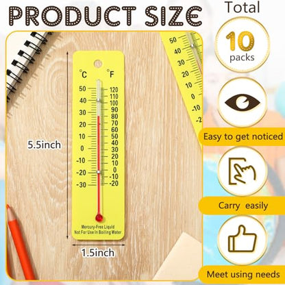 Maitys 10 Pcs Science Thermometers Mercury Free Student School Supplies Boiling Point Dual Scale Thermometers for Classroom Teaching Tools (Yellow) - color: Yellow