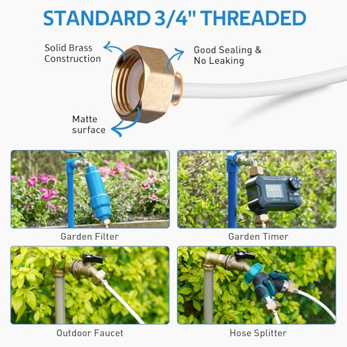 Misting Cooling System, 59FT (18M) Pre-Assembled Mister Kit | 16 Brass Mist Nozzles & 3/4" Brass Adapter, Misters for Outside Patio Backyard Cooling, Garden Greenhouse Watering - color: White, size: 59FT / 18M