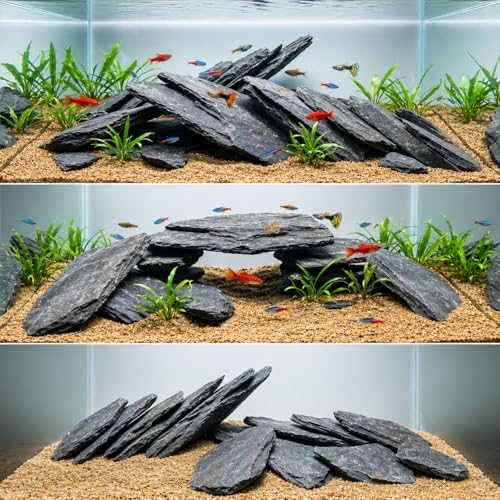 Aquarium Rock Natural Slate Rocks 2 to 4 inch Aquariums Stone for Aquascaping,Terrariums,Reptile Enclosures,Paludariums, and Gardens-5lb - size: 5lb(2-6'')