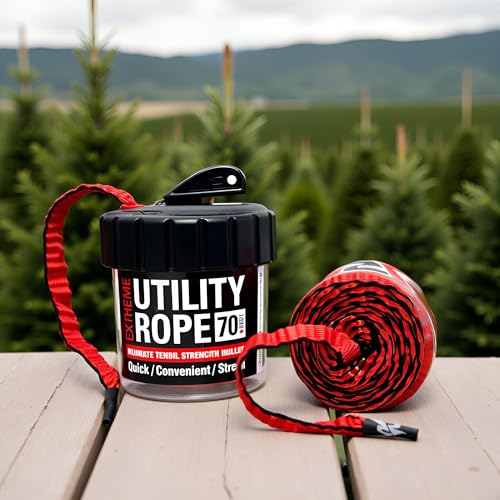Rapid Rope Canister, 70ft Red Tactical Paracord, 1100lb Test, USA Made | Heavy Duty Poly Rope Test Cord, Non-Tangle Dispenser Included, For Hiking, Camping, Survival, Utility, Stocking Stuffer, Gift - size: 70ft, style: Red
