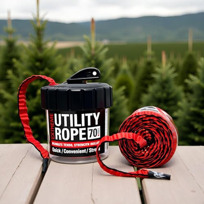 Rapid Rope Canister, 70ft Red Tactical Paracord, 1100lb Test, USA Made | Heavy Duty Poly Rope Test Cord, Non-Tangle Dispenser Included, For Hiking, Camping, Survival, Utility, Stocking Stuffer, Gift - size: 70ft, style: Red