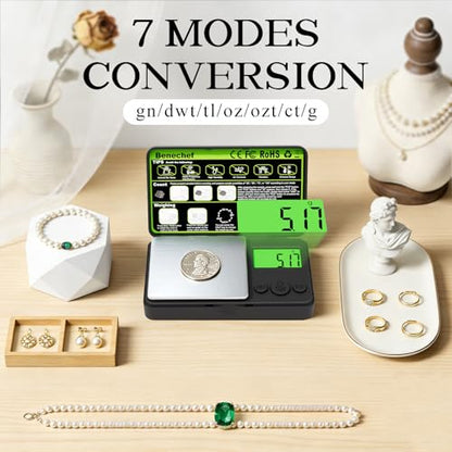 Mini Pocket Scale 500g x 0.01g, Digital Gram Scale with Green Backlit LCD, Tare & PCS Counting, Portable Jewelry Scale for Gold, Silver, Coins & Gems