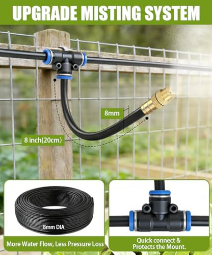 80FT 5/16" Misting Irrigation System for Garden with 30 Adjustable Nozzles | 360° Bendable Copper Nozzles, Quick Connect, Steady Flow, UV-Resistant PE Tubing & Accessories, Garden Beds& Greenhouse - size: 80 FT+30 Nozzles