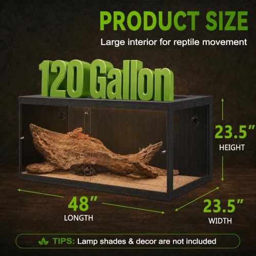 120 Gallon Reptile Tank, Bearded Dragon Tank, 4x2x2 Reptile Enclosure with Clear Tempered Glass Side Panels, Front Sliding Doors and Ventilated Mesh Roof, Black - color: Black