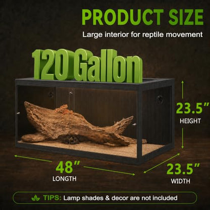 120 Gallon Reptile Tank, Bearded Dragon Tank, 4x2x2 Reptile Enclosure with Clear Tempered Glass Side Panels, Front Sliding Doors and Ventilated Mesh Roof, Black - color: Black