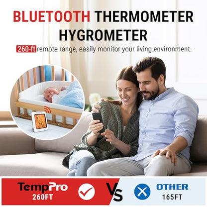TempPro TempAir Bluetooth Hygrometer Thermometer for Greenhouse Up to 260ft | Room Indoor Thermometer Humidity Monitor, Humidity Meter Temperature Sensor with 2-Year Data Export&Large Backlit Screen, 2PC - size: Bluetooth