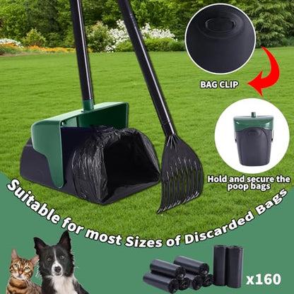ienjoyed Pooper Scooper Large Swivel Bin & Rake with 160 Waste Bags,Heavy Duty Dog Pooper Scooper with Bag Attachment for Dogs, Long Handle Poop Scooper with Lid for Yard, Grass, Gravel(Dark Green) - color: Dark Green