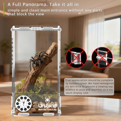 Jumping Spider Enclosure, Front-Opening Acrylic Spider Terrarium with Magnetic Door, Laser-Cut Biomimetic Ventilation System, Escape-Proof for Feeder Insects - size: 4.3"x4.3"x7.8"