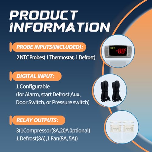 XR03CX 4N0F1 Thermostat Controller with Sensor Probe for Dixell | Programmable Temperature Controller Replacement for Dixell XR03CX-4N0F1. Perfect for 120V Commercial Refrigerators Freezer - size: XR03CX-4N0F1