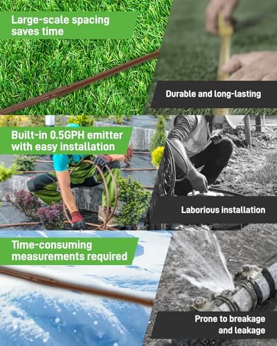 1/4" Drip Irrigation Tubing with 6" Emitter Spacing, (250 Ft Roll) Hydroponics Dripline with Built-in 0.5 GPH Dripper, Drip Line for Vegetation, Window Boxes and Garden (Brown) - size: 250FT