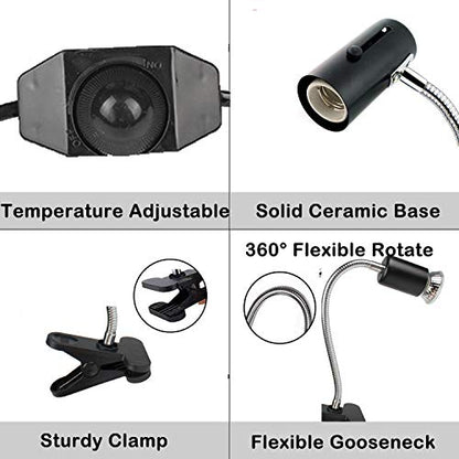75W Reptile Heat Lamp, Turtle Heating Light UVA UVB Temperature Adjustable 360°Rotatable Clip Basking Lamp for Amphibian Reptile Turtle Lizard Snake (Heat Light with 2pcs 75W Bulb) - size: Heat light with 2pcs 75W Bulb