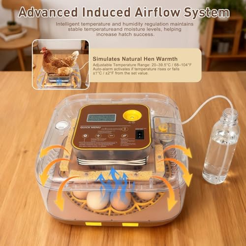 Series IV - 12-Egg Fully Automatic Incubator, Low Maintenance, Sensor-Based Precise Humidity & Temp Control, Custom-Interval Auto Turn & Auto Stop, Preset Incubation Days, Candler, Alarms - size: New 12-Egg Brown