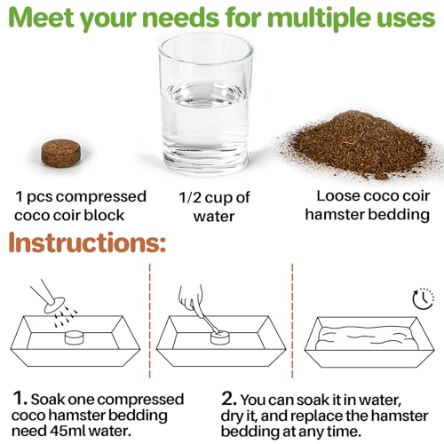 Sukh Coco Coir Hamster Bedding - Coconut Fiber Substrate for Burrowing Pets | Small Animal Litter with Odor Control for Syrian Dwarf Hamsters, Gerbils, Degus, Reptiles and Cage Habitat Enrichment