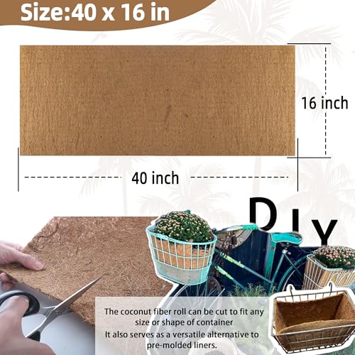 Coco Liner Roll 16x40 Inch Natural Coconut Fiber Mat for Planters - size: 16in X 40in