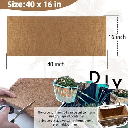 Coco Liner Roll 16x40 Inch Natural Coconut Fiber Mat for Planters - size: 16in X 40in