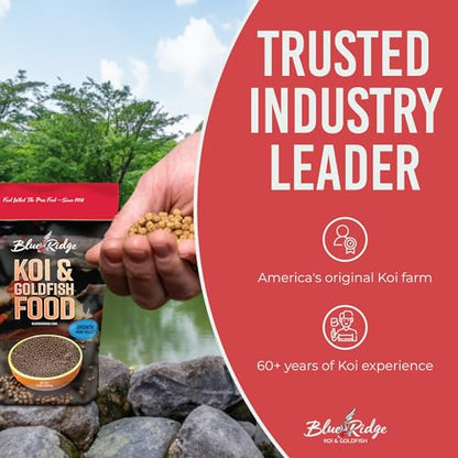 Blue Ridge Koi Fish Food 2lb - Koi Food Mini Growth Formula, Goldfish Food, Premium Fish Food for Ponds, Ponds Fish Food, Floating Pond Pellets - size: 2 Pound (Pack of 1)