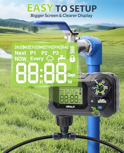 HIRALIY 59FT Drip Irrigation Kit with Water Timer, Quick-Connect | Garden Watering System with 15 Adjustable Misting Nozzles, 1/4 in Tubing for Greenhouse, Hanging Plants & Raised Beds - size: 59 feet