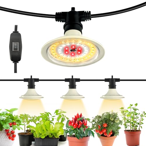 Outdoor LED Grow Lights, Waterproof String Grow Light, Full Spectrum Plant Growing Lights with 12Ft Adjustable Cord 3 Lights - size: 3 Lights(12FT)