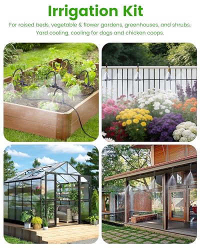 120FT Drip Irrigation System for Garden with 18 Nozzles –360° Adjustable Misting Nozzles, Quick-Connect Design, Ideal for Raised Beds, Lawns, Greenhouses & Outdoor Cooling - size: 120FT