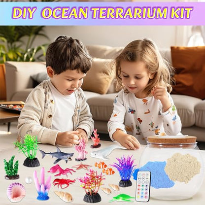 Hannstar Ocean Light Up Terrarium Kit for Kids - Sea Animal Toys with LED Night Light Ocean Animal Birthday Gift for Boys & Girls Ages 4 5 6 7 8-12, Kids Arts & Crafts Kit Easter Ideal Gifts - color: Ocean