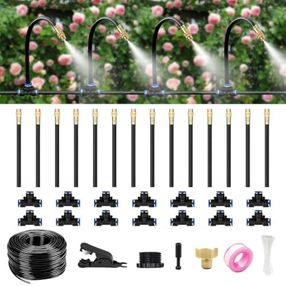 40FT Drip Irrigation System for Garden – Automatic Watering Kit with Solid Brass Metal Connectors, 360° Bendable Tubing & 14 Adjustable Nozzles for Greenhouse, Lawn, Yard & Plants - size: 40 FT