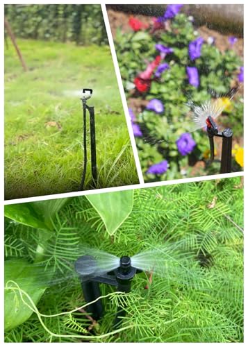 Drip Irrigation Micro Spray Emitters, 9 pcs | 180° 360° and Rectangular Sprinkler Nozzles, 3 pcs each nozzle type, 1/4-Inch Tubing, Barbed Inlet, 20-Inch High Stake - size: Mix 9 Sets Micro Spray Emitters