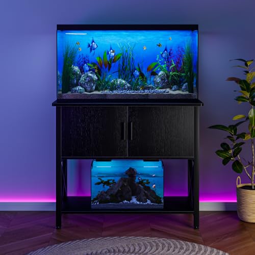 APPOLYN 40-50 Gal Aquarium Stand with Cabinet Storage, Black | 36.6"Lx18.9"W, Fish Tank Stand, Metal Frame, Adjustable Feet, Turtle Reptile Tank Stand, Easy Assembly, Living Room, Office - color: Black