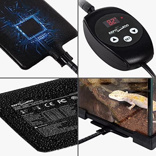 REPTI ZOO Upgrade Reptile Heat Mat with Thermostat - 8 x 12 Inch Reptile Heating Pad with Temperature Control for 30-40 gal Tank Reptiles Amphibians Hermit Crab Snake Lizard - size: 23W