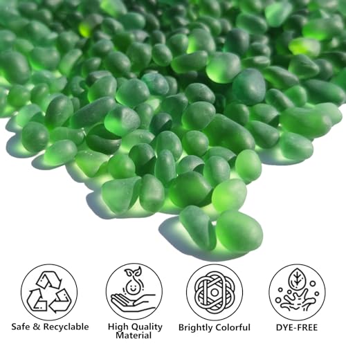 QYGL Sea Glass Stones - 0.9LB Green Frosted Glass Pebbles Gemstones | Perfect for Aquarium Rocks, Fish Tank Gravel, Vase Fillers, DIY Crafts, and Home Decor - color: Green